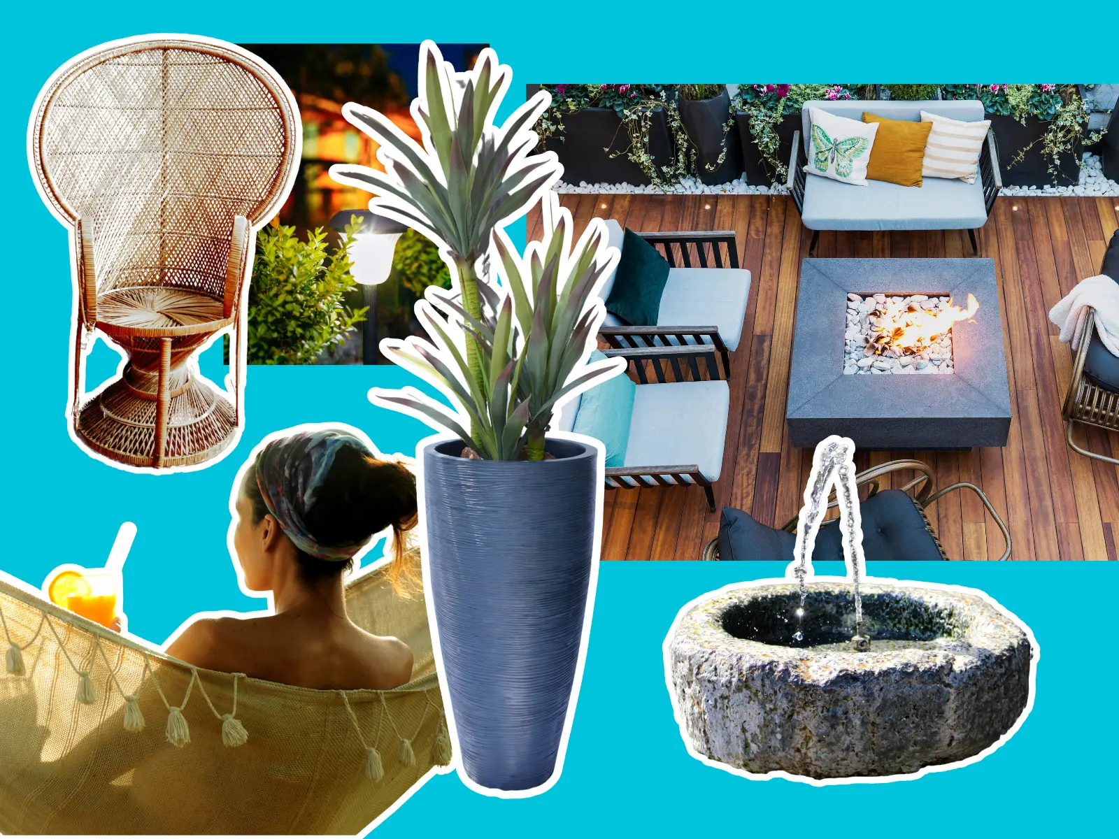 chair hammock plant fountain deck