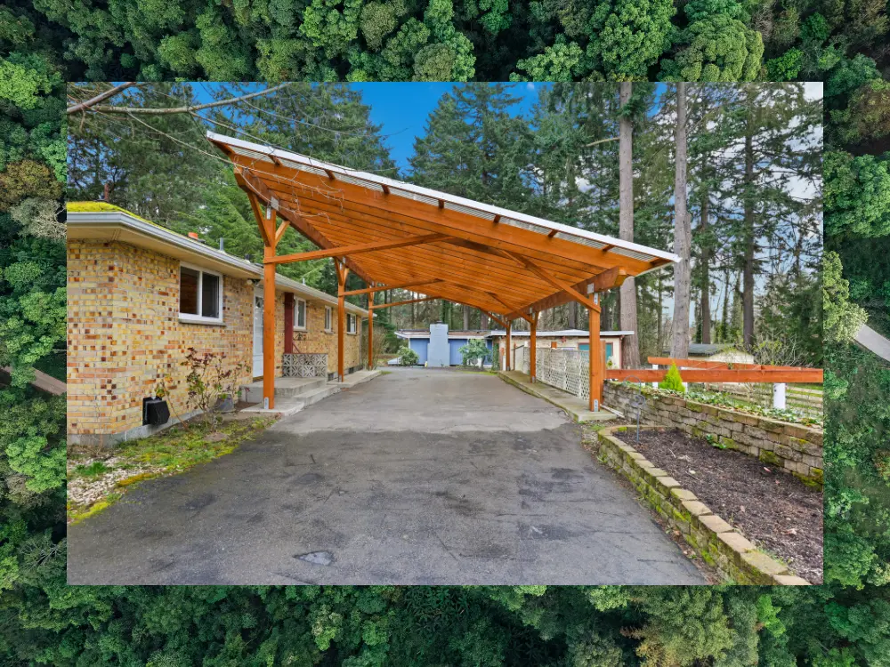 Carport in a Home with trees and forest